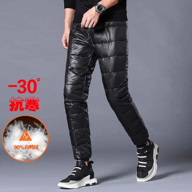 Winter 90% White Duck Down Pants Mens High Quality Slim Waterproof Snow Pants for Man Warm Down Padded Trousers Male PT-485