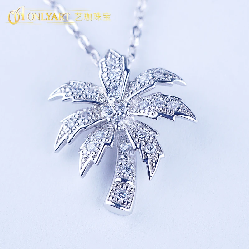 

Silver Palmtree Style Pendant Necklace 100% 925 Sterling Silver Choker Necklacefor Women Silver Tree Jewelry New Design OnlyArt