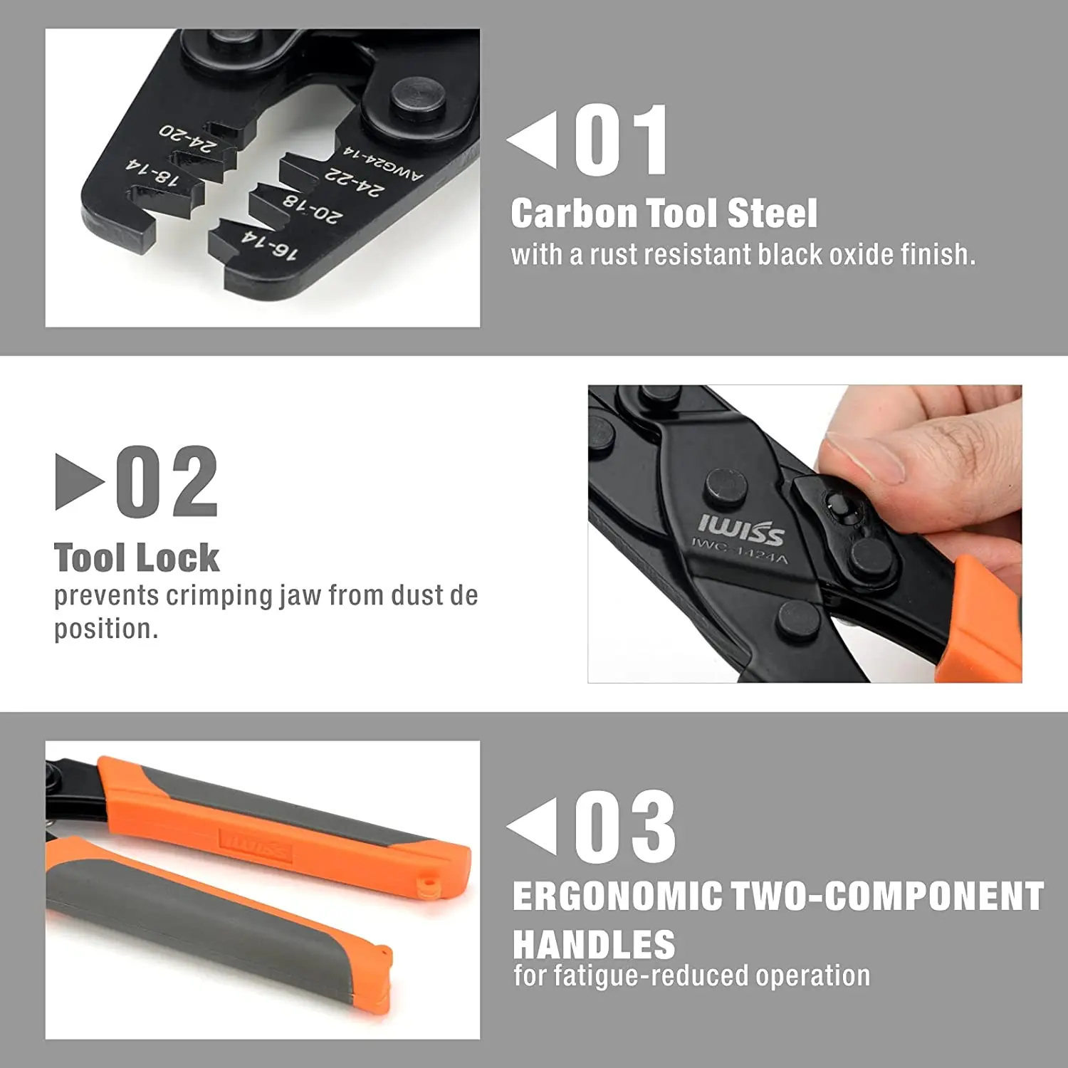 IWISS IWC-1424A Crimping Tools for Deutsch DT Series Stamped & Formed Contact, Open Barrel Terminal Crimping Tool Wire Crimper