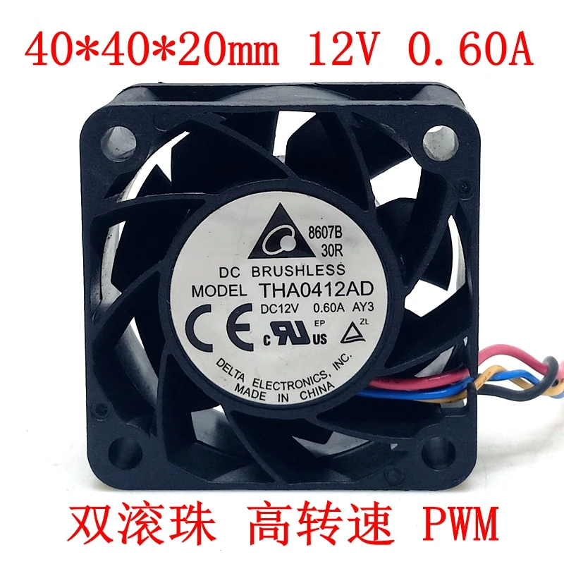 

New original 12V high speed large air volume fan 4cm THA0412AD 0.6A 4020 PWM double ball server cooling fan