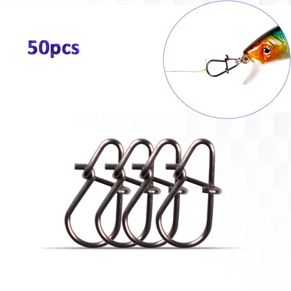 50pcs/Lot Stainless Steel Fish Hook Lock Snap Swivel Solid Rings Safety Snaps Fishing Hooks Connector Fishing Tackle Tools