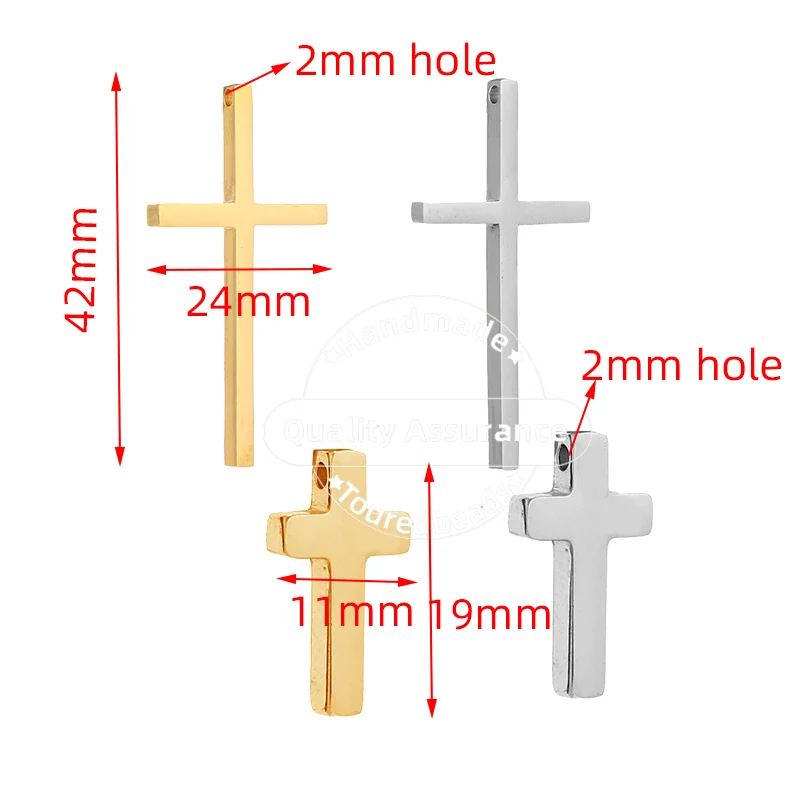 5pcs Stainless Steel Gold Cross Charm Pendants for Women Men Religious Necklace Making Crucifix Pendant Findings 2mm Hole