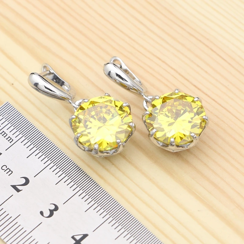 Silver 925 Jewelry Sets For Women Party Accessories Yellow Cubic Zirconia White Crystal Ring Bracelet Necklace Pendant Earrings