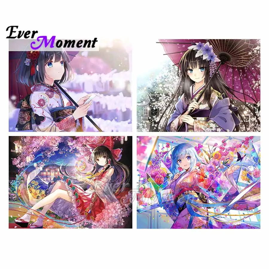 Ever Moment Diamond Modern Canvas Painting Mosaic Embroidery Cross Stitch Kits Japan Anime Cartoon Umbrella Beauty Girl ASF2368