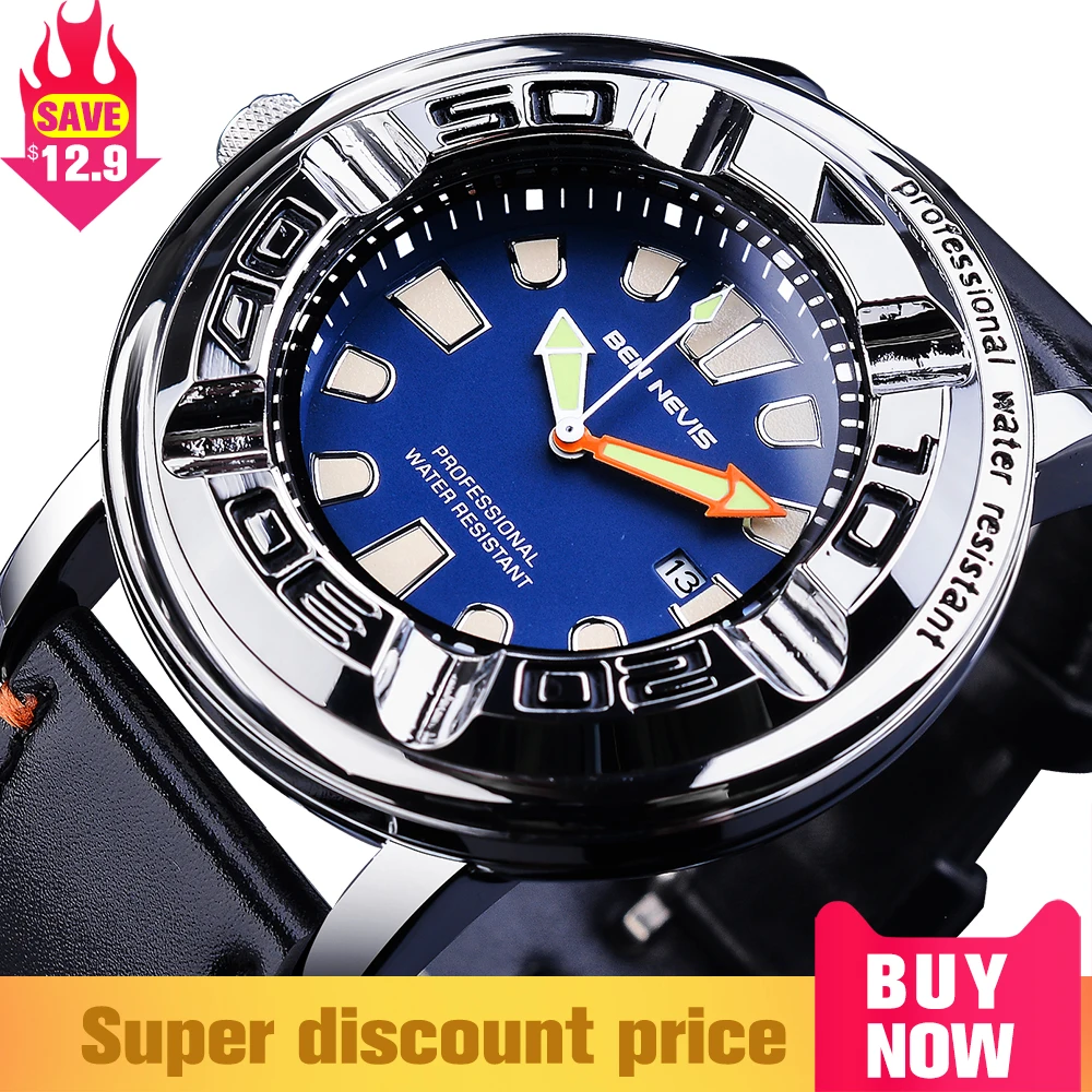 

Business Watch Male 2021 New Date Water Resistant Black Men's Genuine Leather Watches Top Brand Luxury with Gift Box