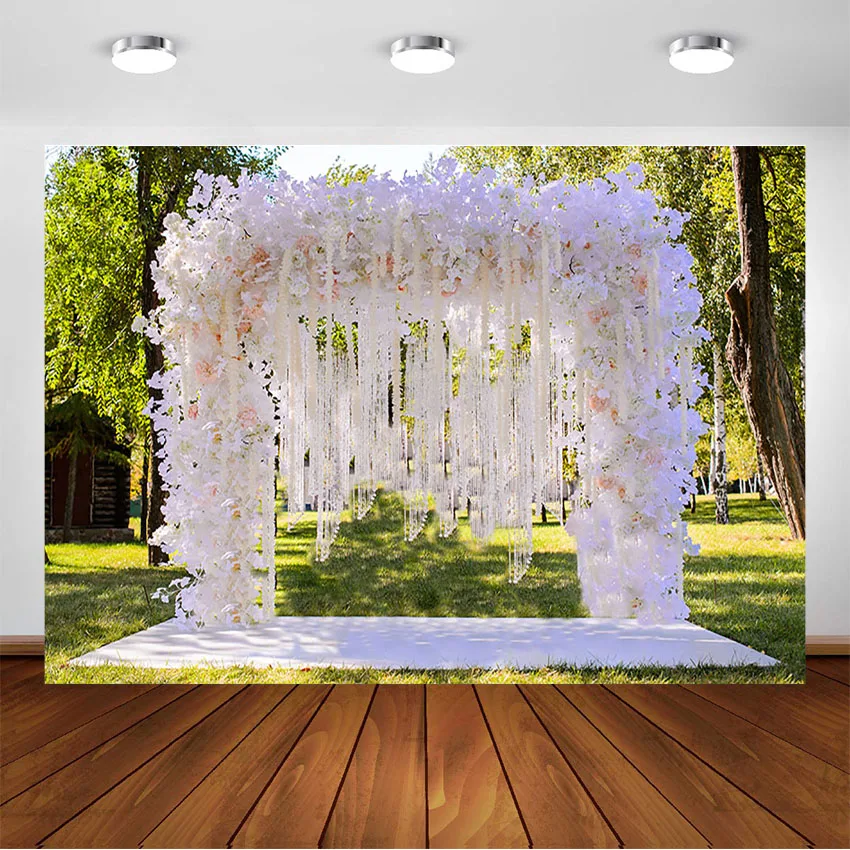 

Wedding Photography Backdrop White Arch Door Flower Wall Decorations Outdoor Backdrops Wedding Photo Background for Photo Studio