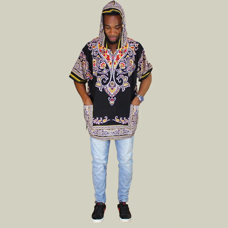 

2019 African Dashiki Newest Pattern Printed Men's Clothes Dashiki Pure Cotton Hooded Cap Pockets African Dashiki