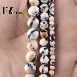 Natural Black White Spot Rain Flower Beads Round Loose Spacer Beads For Jewelry Making Diy Bracelets Necklace 4/6/8/10/12mm 15“