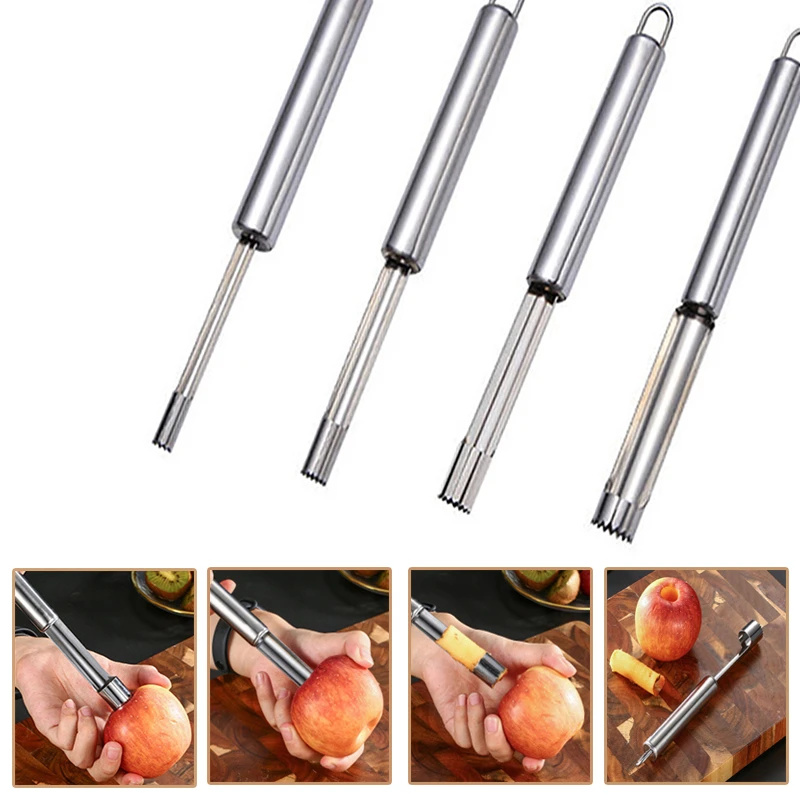 1/4 stücke Obst Corer Edelstahl Obst Corer Rot Datteln Birne Apfel Corer Multi-funktion Küche Kern Entfernt werkzeuge – Detail 1