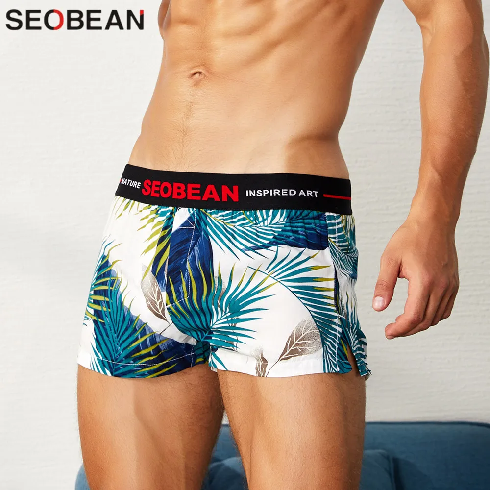 SEOBEAN-bóxer de moda joven para hombre, ropa interior cómoda y suelta con flores, calzoncillos para el hogar, ropa interior para jóvenes, ropa de