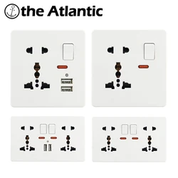 Universal Socket 5 Hole 13A With 2.1A Dual USB Wall Power Socket 2 Pin 3 Pins White Plastic Frame Single Double Socket DE EU FR