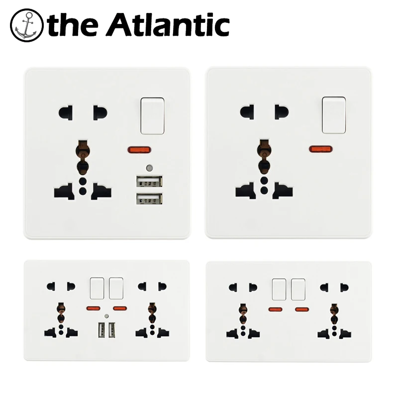 Universal Socket 5 Hole 13A With 2.1A Dual USB Wall Power Socket 2 Pin 3 Pins White Plastic Frame Single Double Socket DE EU FR 