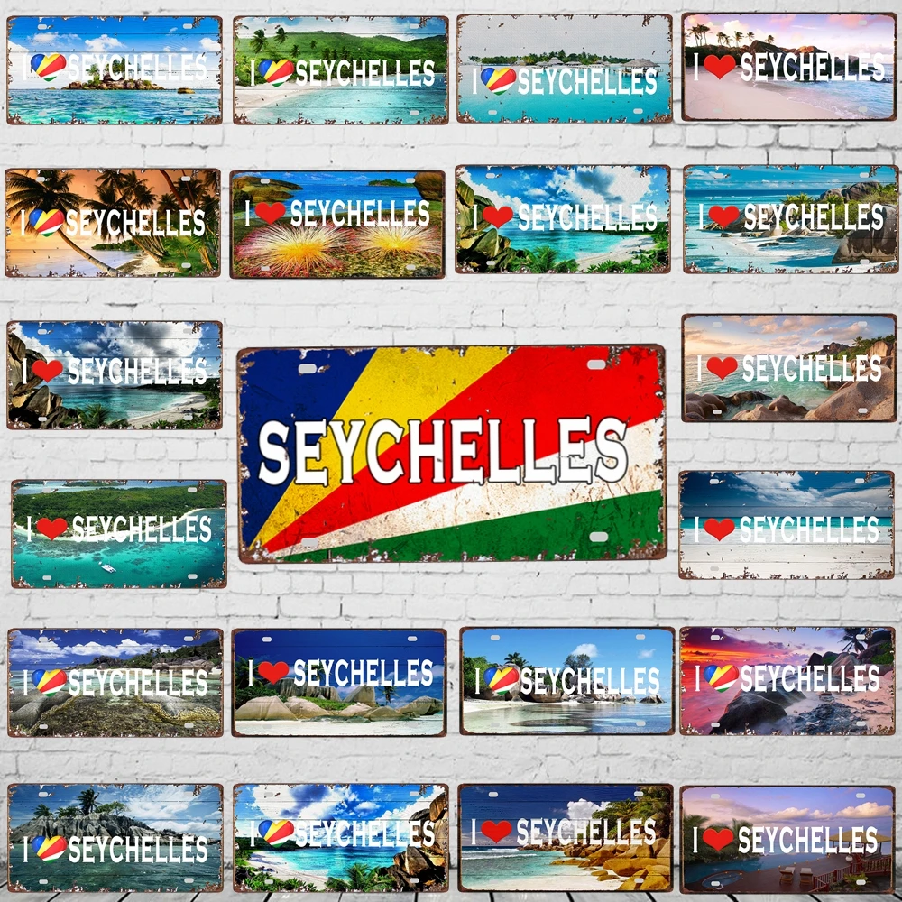 

【YZFQ 】Seychelles City Landscape Travel Souvenir Decorative Signs Wall Art Restaurant Shop Home Retro Decor 30X15CM DC-1096A