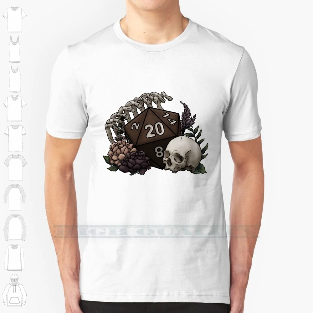 Skeleton D20 Tabletop Rpg Gaming Dice 100% Cotton T Shirt D20 Dnd And Dice Feminine Games Geeky Geek Girl Girl Gamer Tabletop