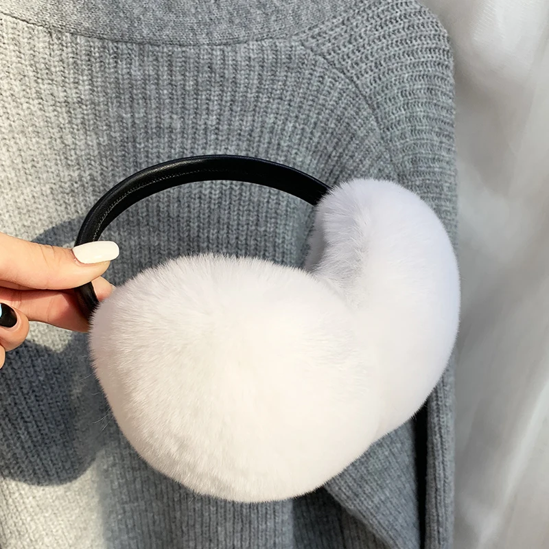 Rex pele de coelho earmuff feminino outono e inverno quente earmuffs earmuff real pele orelha capa de ouvido mais quente muffs de ouvido inverno