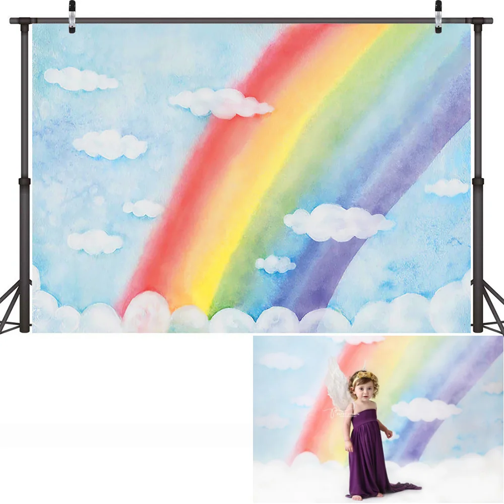 Rainbow Photography Backdrop Gliiter Twinkle Star Children Birthday Portrait Photo Background Sky Cloud Newborn Baby Photocall