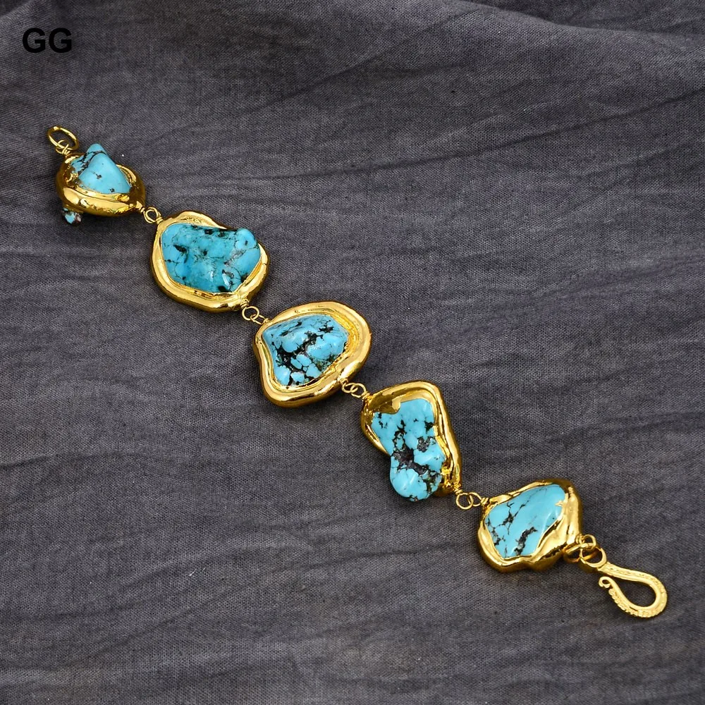 GG 9'' Freeform Blue Turquoise Yellow Gold Plated Bracelet Lady Bangle