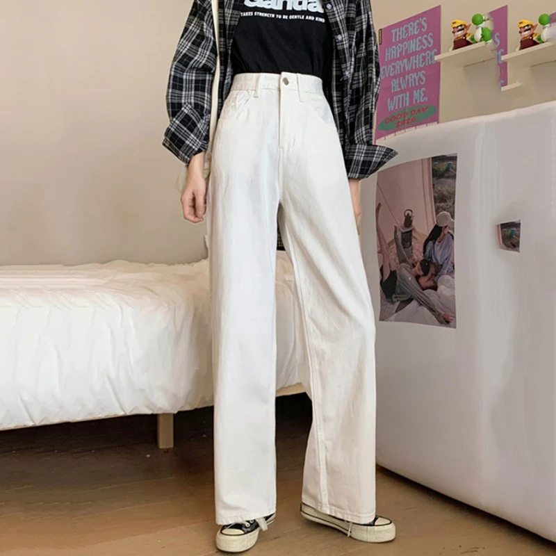 Spring Autumn High-Waisted Pants Female Straight Trousers Fashion Thin Section Loose And Thin Drape Wide-Leg Casual Jeans Women