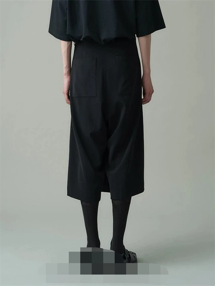 Men's new Japanese minority design singer stage style contracted dark loose asymmetric culottes large size clothing