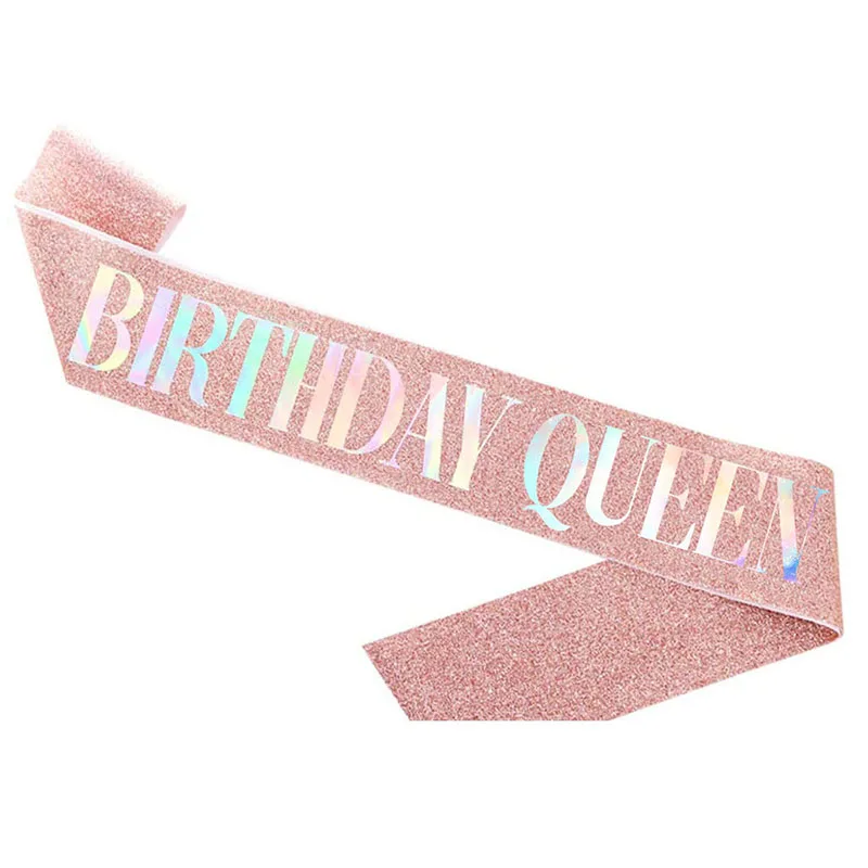 

Birthday Girl Glitter Satin Sash Supplies Birthday Queen Pink Party Shoulder Girdle Ribbons Women Kids Princess Scarf Decoration