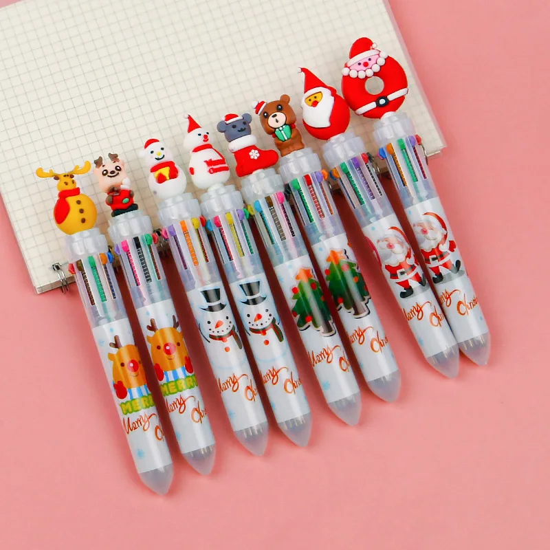 

20Pcs/Lot Cute Christmas Santa Claus 10 Colors Ballpoint Pen Kawaii Retractable Rollerball Pen Gift School Office Stationery