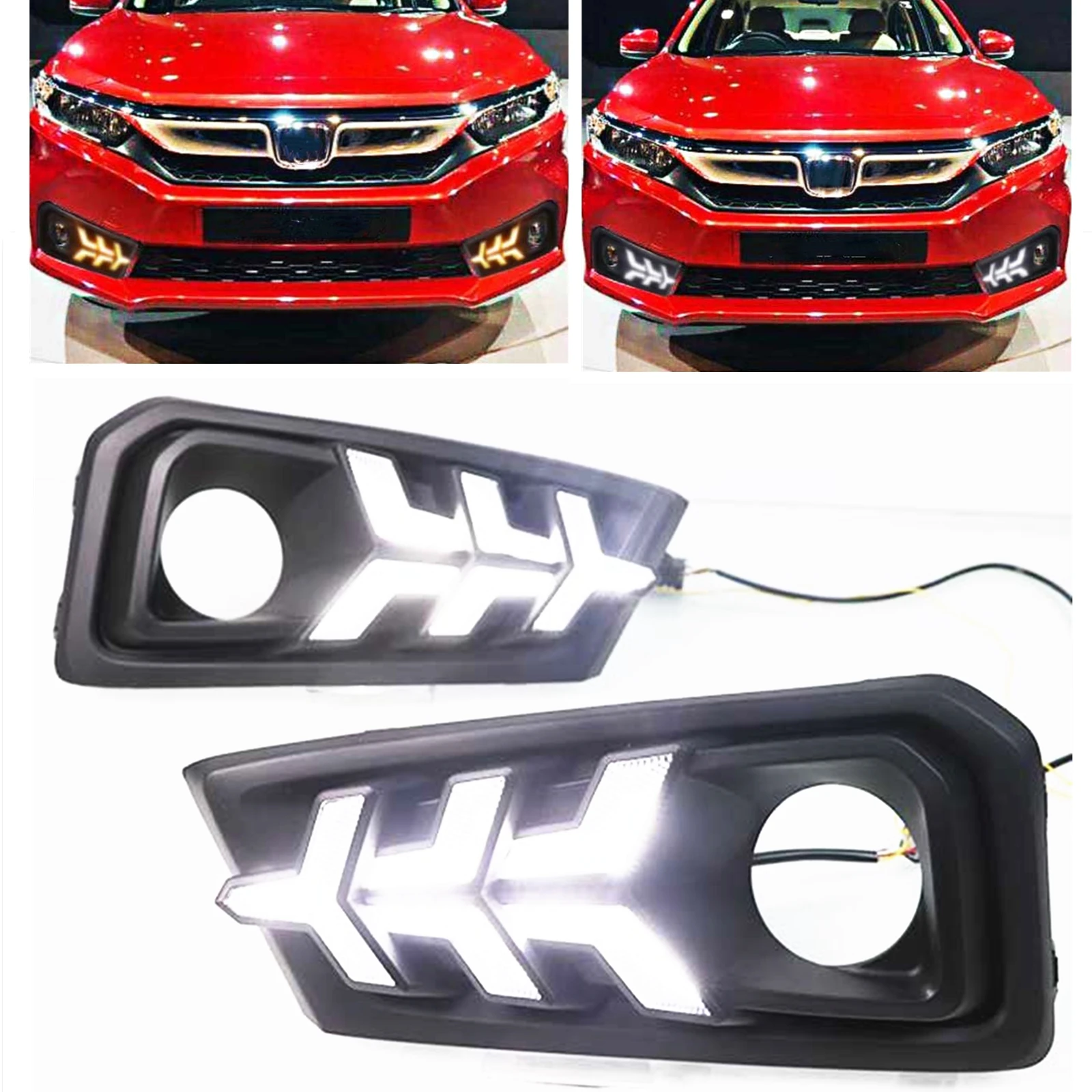 

LED DRL Front Bumper Fog Light For Honda Amaze 2018-2021 Air Intake Vent Daytime Running Light Driving Lamp Dynamic Turn Signal