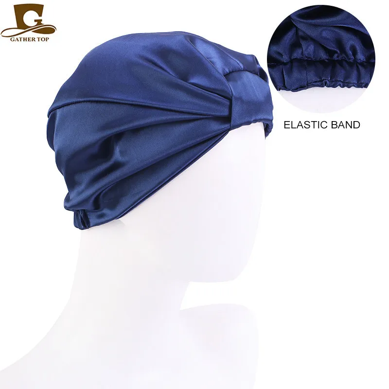 Kadınlar için yeni saten ipek uyku kaput kapaklar ipeksi başörtüsü çift katmanlı düğümlü kafa kemo kanser hemşirelik Headwrap Caps