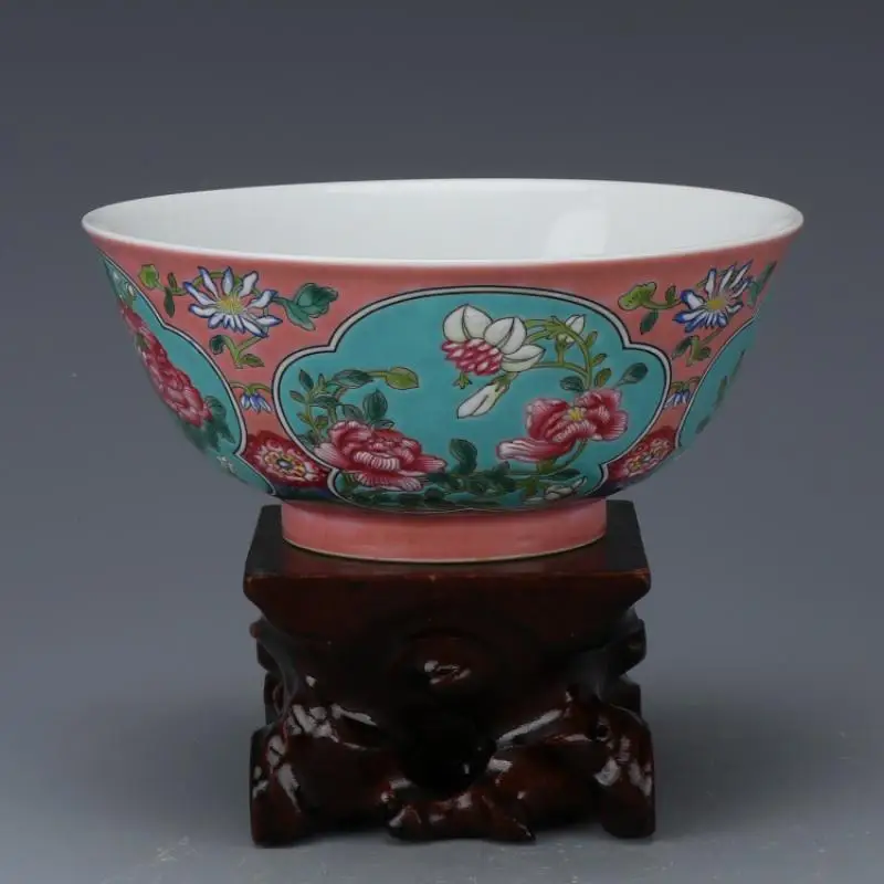 

Qing Dynasty Kangxi's Antique Bowls Enamel Hand-painted Flower Bowl Porcelain Ornaments