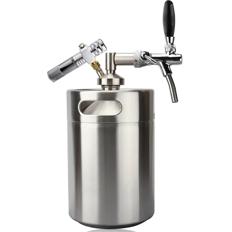 5L Mini Beer Keg Home Brewing Beer Growler,Stainless Steel Premium Kegs Mini Kegerator Craft Beer Dispenser Use 8g CO2 Cartridge