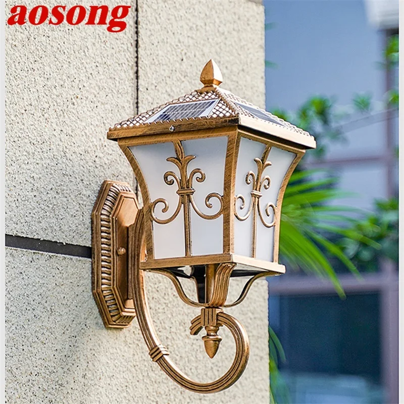 

AOSONG Retro Outdoor Solar Wall Sconces Light LED Waterproof IP65 Classical Lamp for Home Porch