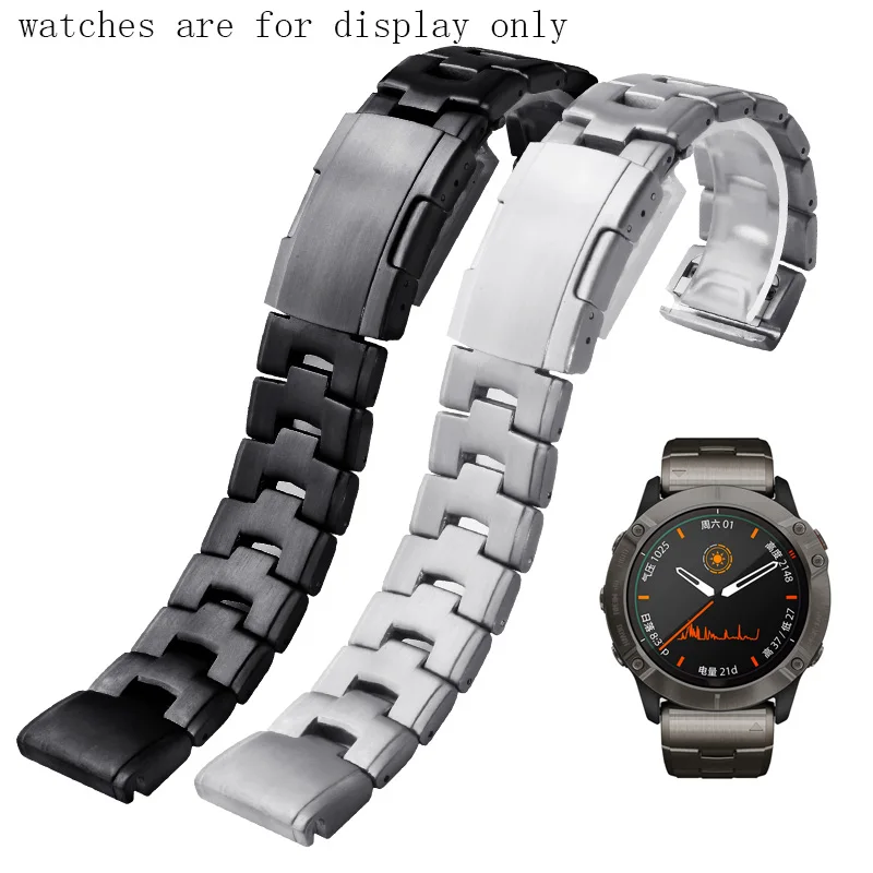 Stainless Steel Watchband 22mm 26mm Black Silver Strap Suitable For Garmin Fenix6x pro 5X plus 3HR Watch Chain