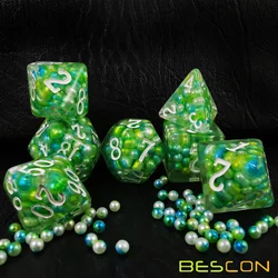 Bescon Olive Pearl Polyhedral Dice Set, Pearl Poly RPG Dice set of 7