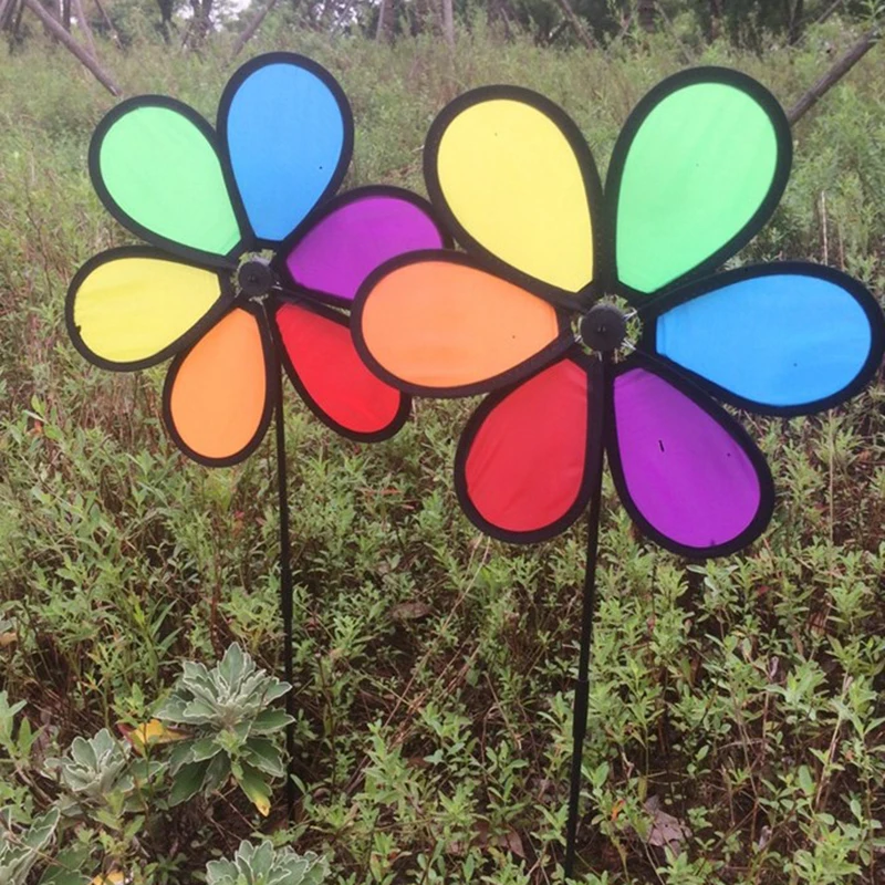 Nieuwe Kleurrijke Regenboog Dazy Bloem Spinner Wind Windmolen Tuin Yard Outdoor Decor Leuke Kinderen Kinderen Speelgoed