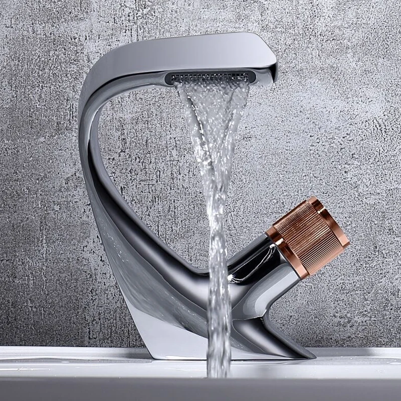 

Waterfall Faucets Bathroom Sink Basin Faucet Hot Cold Water Mixer Nordic Brass Luxury Bath Tap