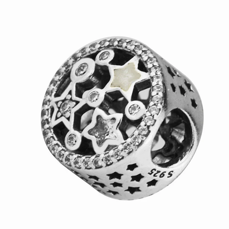 

Silver Enamel & Clear CZ Stars Charm Beads for Jewelry Making Winter Silver 925 Jewelry Crystal Beads for Chain Bracelets Women