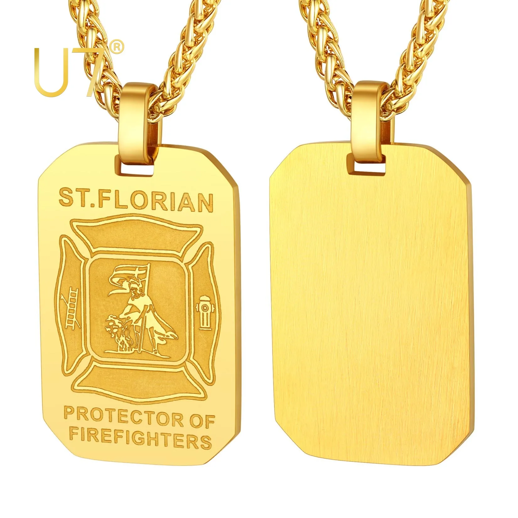 

U7 Dog Tags Necklace Patron Saint Catholic Protection Shield Pendant St. Florian Necklaces for Firefighters