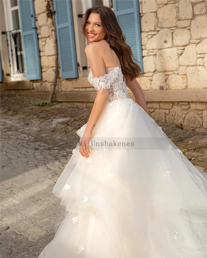 Prinzessin Ballkleid Brautkleider Spitze Vintage Braut Kleid Kappe Hülse Heißer Verkauf Tiered Rock Korea Nach Maß Hochzeit Kleider