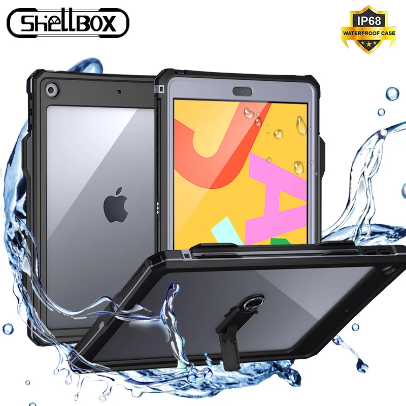 Shelbox Waterproof Case for 2019 iPad 10.2 case With Holder for 2020 IPad 10.2 Case TPU Soft Silicone Shell Full Protector Cover