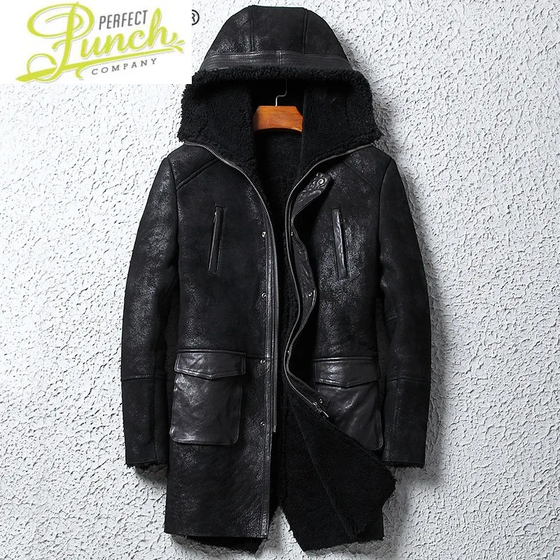 

Leather Genuine Jacket Men Winter Real Fur Coat Men Hooded Shearling Jacket Sheepskin Leather Coats Long WpJM1006 KJ3906