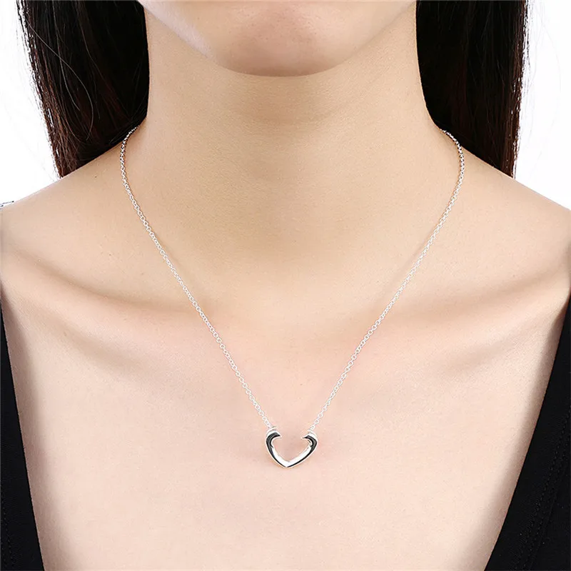 BABYLLNT 925 Sterling Silver Open Heart Pendant Necklace For Women Charm Wedding Engagement Party Fashion Jewelry Gift image 2