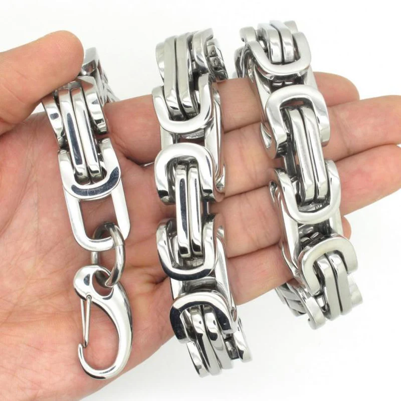 6/8/12/15mm High Quality Stainless Steel Silver Color Srong Handmade Byzantine Box Link Chain Men\'s Necklace Or Bracelet 1PCS