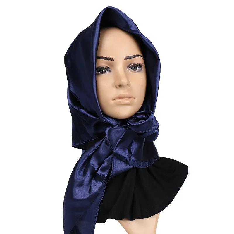 90*90cm Luxury Women Muslim Hijab Square Silk Scarf Satin Headscarf Plain Woman Veil Solid Handkerchief Hair Turban Bandana 2024