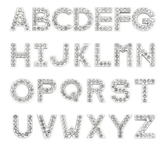 

26PCS/lot Hole 18mm A - Z full rhinestones bling slide letter fit for 18mm leather wristband diy charms