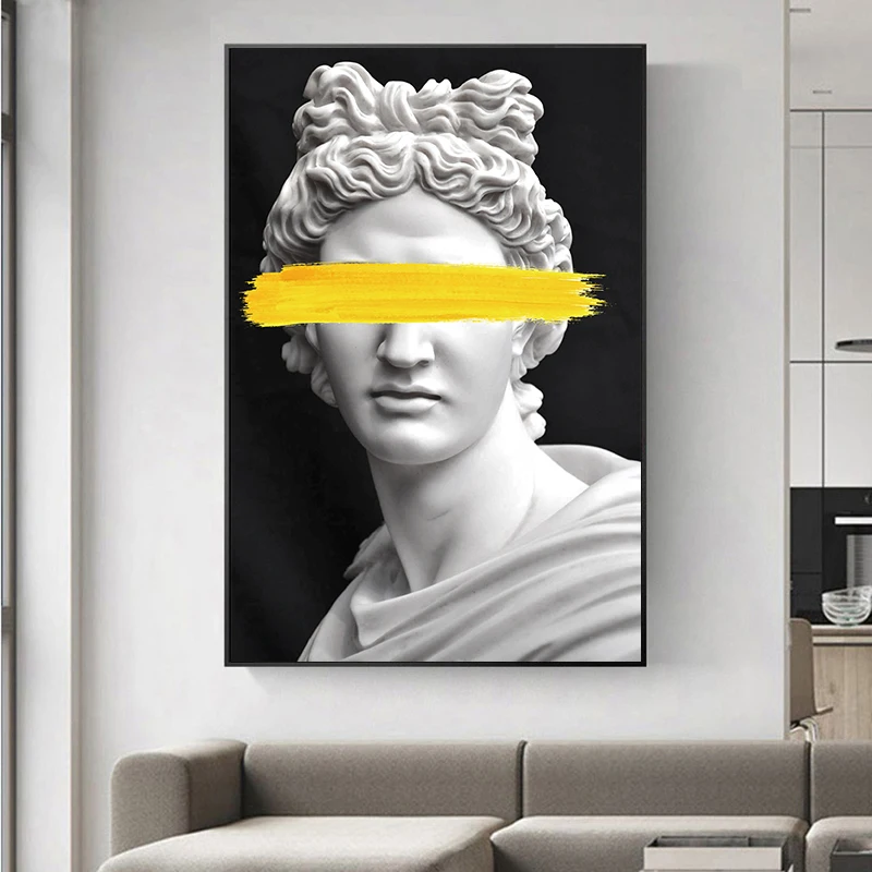 Marble Sculpture of Apollo Canvas Art Posters Vaporwave Statue Art Greek God Paintings Wall Art Prints Pictures for Living Room