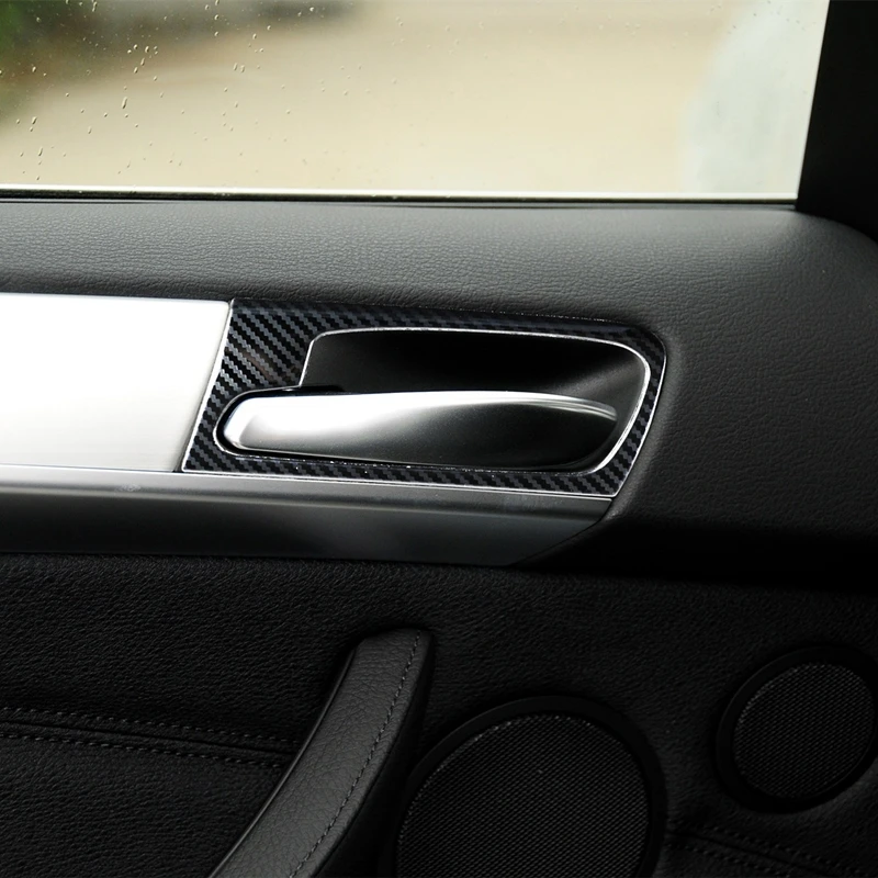 Car Styling For BMW X5 E70 X6 E71 Interior Door Handle Frame Decoration Cover Trim Carbon Fiber Color Stickers Auto Accessories