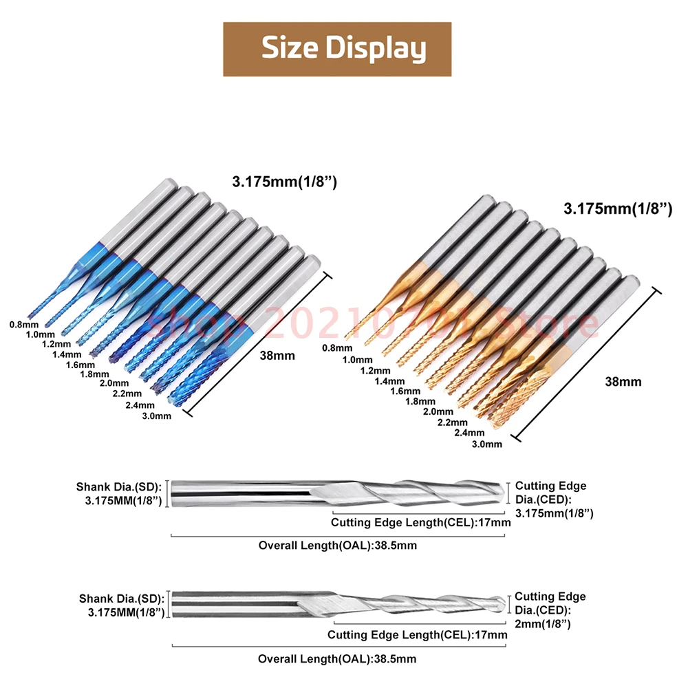 10/40PCS Set di punte per incisione fresa 3.175mm codolo punte del Router di CNC fresa a sfera fresa PCB fresa utensili di fresatura in metallo duro