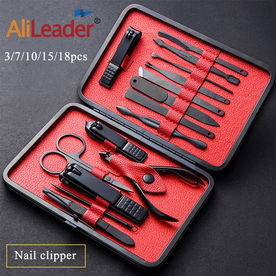 Alileader Stainless Steel Nail Clipper Scissors Professional Cuticle Nippers 7 10 15 18 Pcs/Set Toenail Clippers For Thick Nails