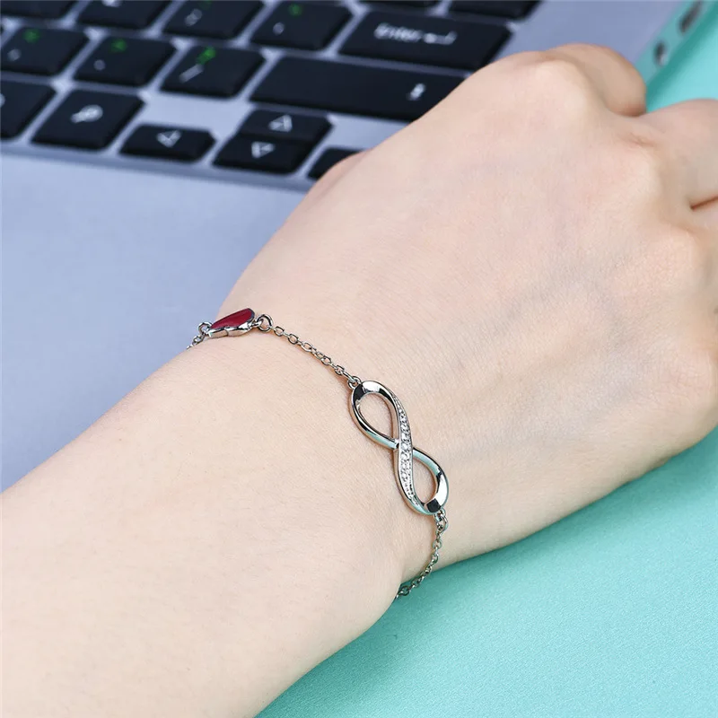 LByzHan Authentic Silver Infinity Adjustable Bracelet For Women Hot Fashion 8 Word Bracelet For Gift CMB81 image 5