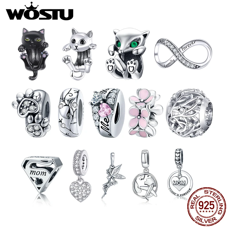 WOSTU Authentic 925 Sterling Silver Maneki Neko Cat Beads Charms Pendant Fit Bracelets Women Party DIY Fine Jewelry Gift Making