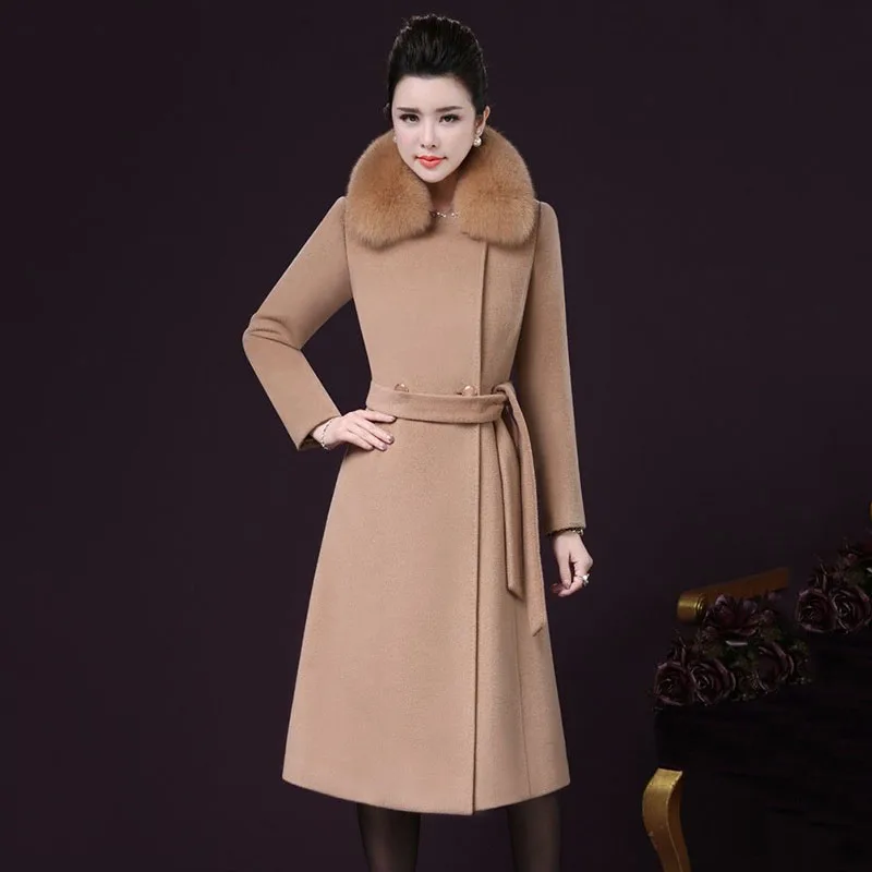 

High-End Long Woolen Overcoat Women's Woolen Coat Korean Autumn Winter Slim Double-Breasted Windbreaker Outerwear With Belt